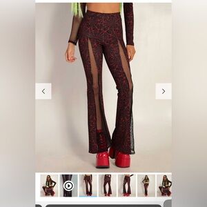 iheartraves Red and Black Fishnet Bell Bottoms Women